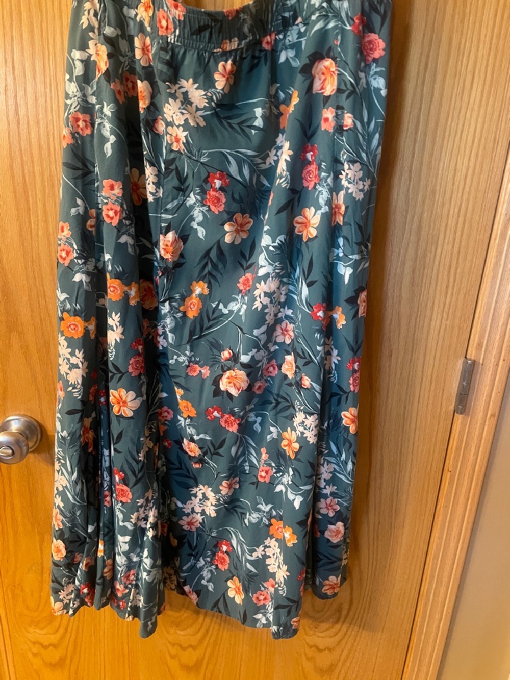 LOFT Teal Floral Maxi Skirt with Coral & Cream Flowers